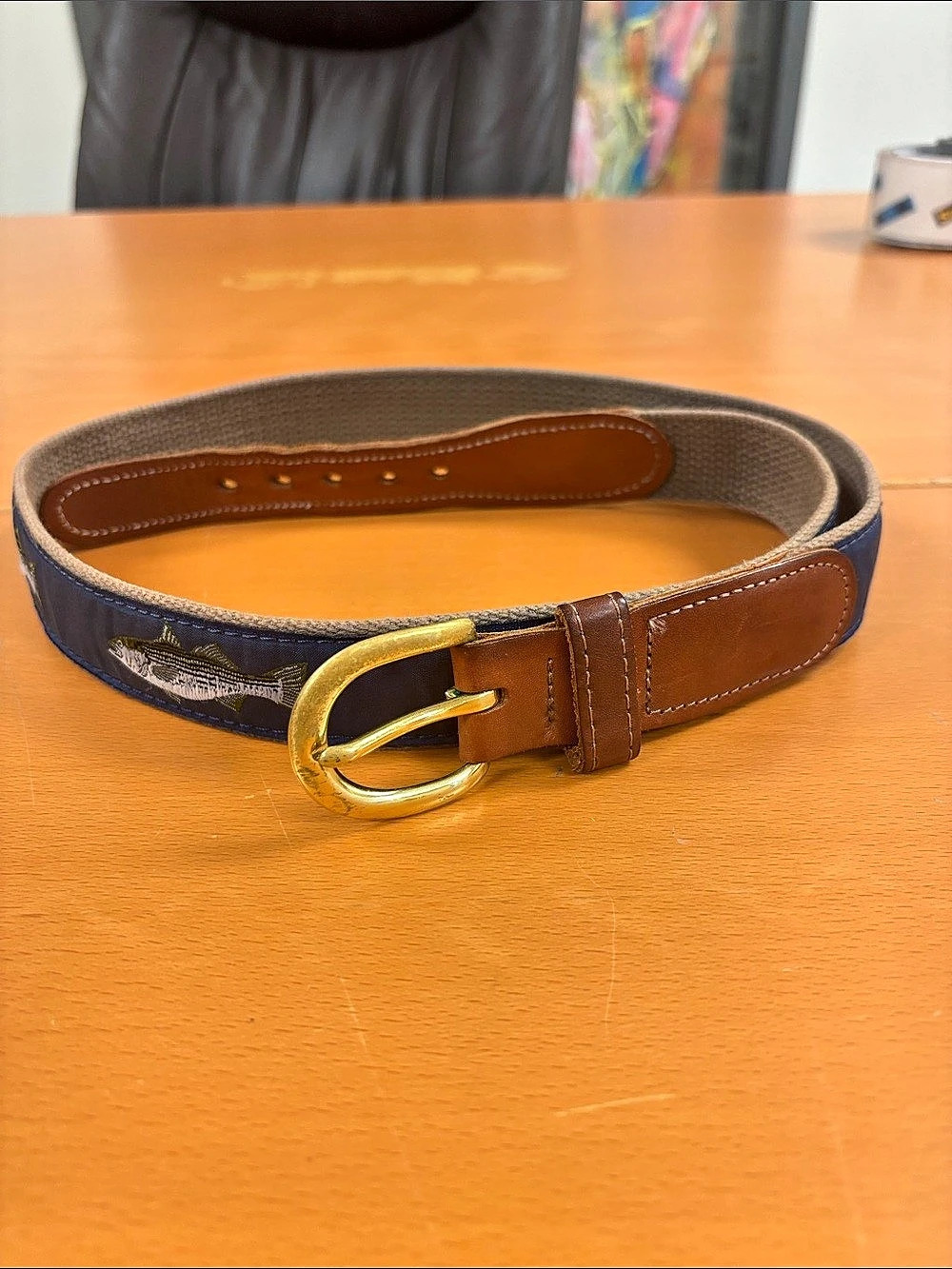 Preston Fish Motif Belt in Blue & Brown Size 36